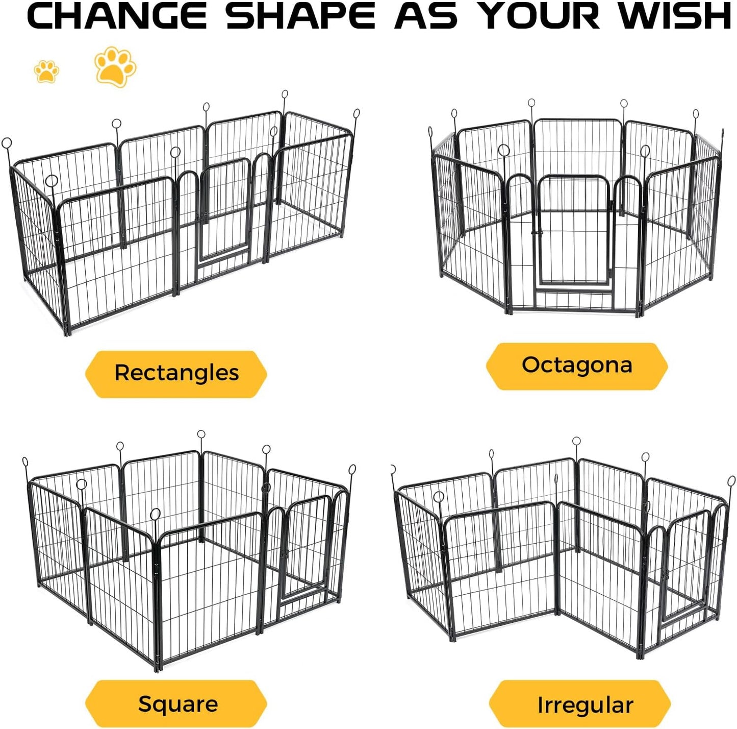 Lekesky Dog Play Pen for Indoors, 8 Panels 24 ’’ H Dog Pens Indoor with Bottom Pad, Heavy Metal Duty Foldable Pet Puppy Exercise Fence Crate Kennel, Pet Fence for Medium/Small Dogs (Black)