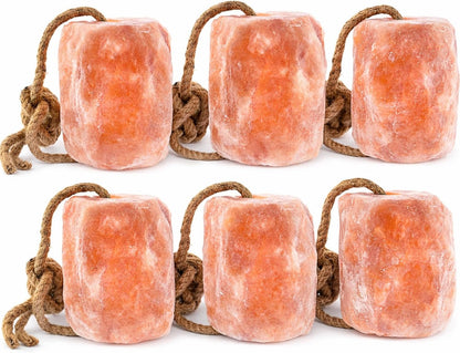 UMAID Himalayan Salt Lick 3 lbs On Rope for Horse, Deer, Goat, and Livestock Animals - Himalayan Salt Block 6 Pack