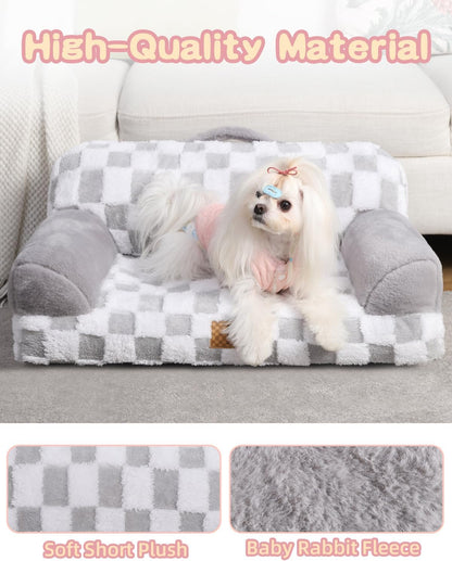 KSIIA Dog Bed Small Dog Beds Waterproof Cat Couch with Supportive Armrests for Puppy and Kitten Pet Couch Machine Washable Pet Sofa with Removable Cover & Anti-Slip Bottom, 26 x 14.5 in, Grey