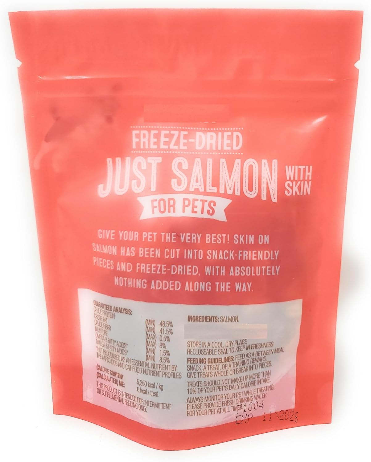 Freeze-Dried Just Salmon with Skin for Pets, Dog and Cat Treats and Food Topper 1.5oz/43g (Pack of 1)