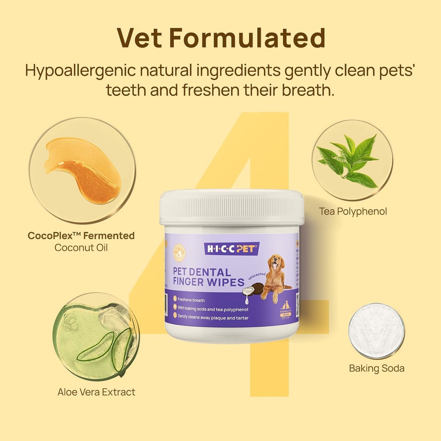 HICC Pet Teeth Cleaning Wipes for Dogs & Cats, Vet-Recommended Remove Bad Breath & Plaque & Tartar Buildup Dog Finger Toothbrush Wipes, Dog Tooth Brushing Kit Remove Stain & Gum Care for Small Animal