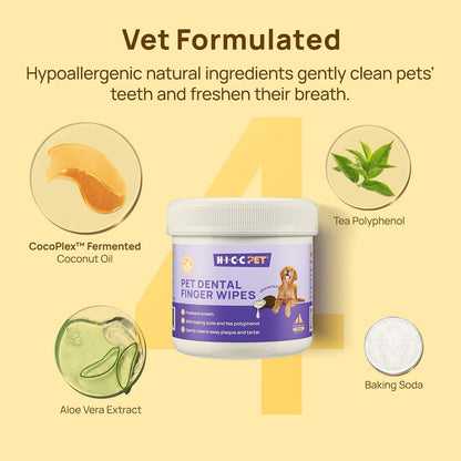 HICC Pet Teeth Cleaning Wipes for Dogs & Cats, Vet-Recommended Remove Bad Breath & Plaque & Tartar Buildup Dog Finger Toothbrush Wipes, Dog Tooth Brushing Kit Remove Stain & Gum Care for Small Animal