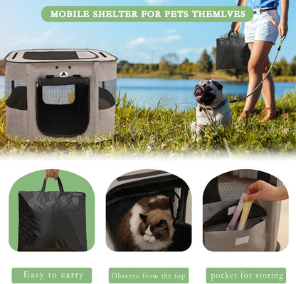 ALGALBLOOM Portable Rectangular cat Litter House, Large Space Foldable cat Bed, top with Detachable Zipper, Indoor and Outdoor Dog and cat enclosures, Easy to Assemble (Grey, M(27"×22"×18")