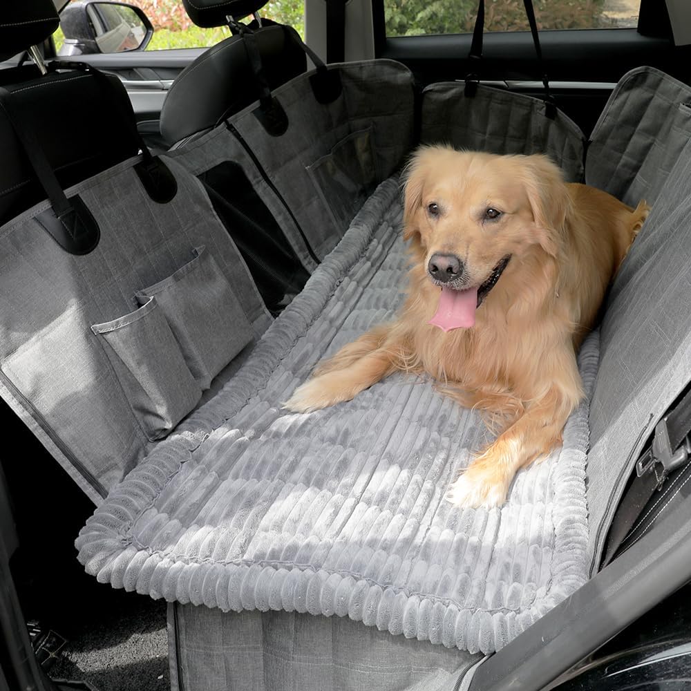 Dog Car Seat Cover for Back Seat, Dog Bed for Car, Fit for Backseat Extenders, Car Seat Protector, Nonslip Soft Durable for Cars Trucks and SUVs (Gray, 24.8" x 54")