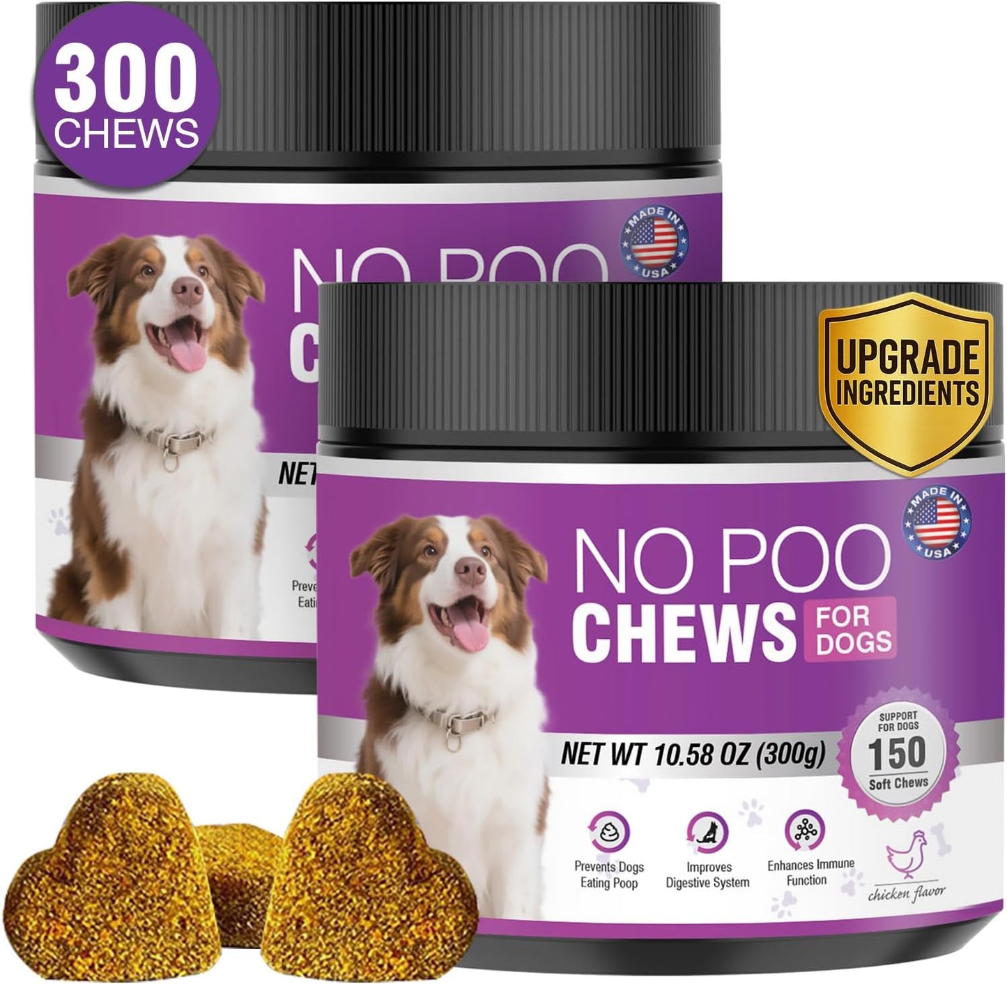 300 Chews No Poo Chews-No Poop Eating Deterrent for Dog-Coprophagia Deterrent for Dogs-Prevent Stop Dogs from Eating Poop Supplement with Digestive Enzymes&Probiotics-Breath Freshener-Chicken Flavor