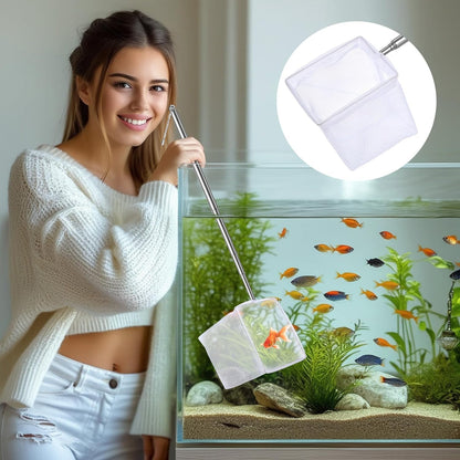 2 Pcs Fish Net for Fish Tank, 3 Inch Aquarium Netwith Extendable Long Handle, Fine Mesh Small Fish Net for Shrimp & Bettas Aquarium Accessories