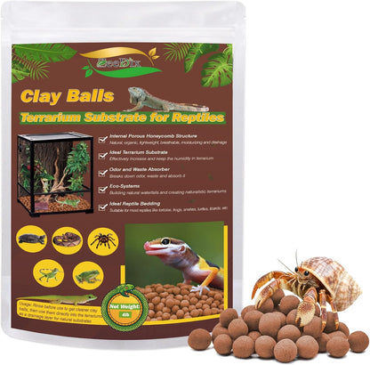 ZeeDix Reptile Substrate Leca Balls - 4LBS Organic Expanded Clay Pebbles, Bioactive Terrarium Bedding for Reptile Tank Habitat Accessories, Ideal for Bearded Dragon, Tortoise, Gecko, Snake & Frog