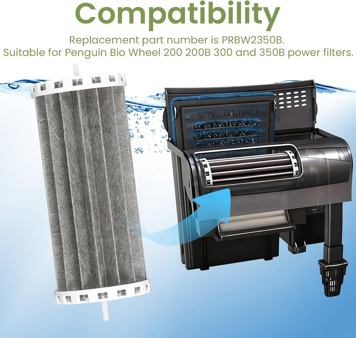 Aquarium Filter Compatible with Marineland Penguin 200 200B 350 350B Power Filters,Bio-Wheel Assembly PRBW2350B,Replacement Fish Tank Filter Parts,2 Pack