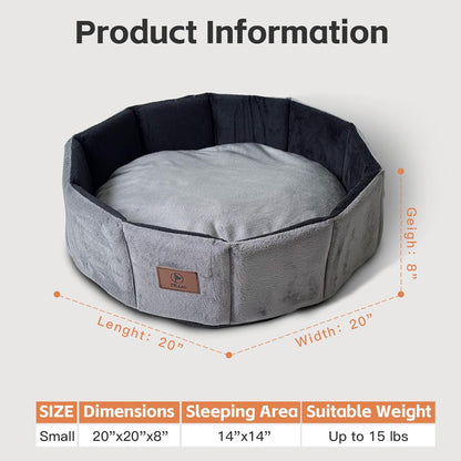 PJYuCien Cat Bed Kitten Bed, Washable Round Cat Beds for Indoor Cats, Super Soft Faux Rabbit Fur Small Bed for Puppy and Kitten, Fluffy Inner Mat Filling Memory Foam with Anti-Slip Bottom (Gray)