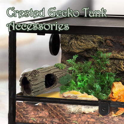 Reptile Hide, Resin Hollow Log Cave with Two Strong Suction Cups,Gecko Tank Accessories Climbing Toy– Climbing Decoration and Hideout for Lizards, Geckos, Snakes, Hermit Crabs, and Frogs