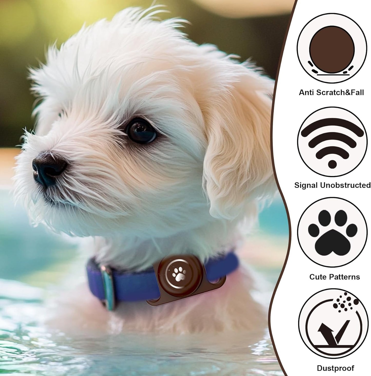 [2 Pack] Waterproof AirTag Dog Collar Holder Case, Silicone Full-Body Protection, Soft Lightweight Stretchable Design for Dog Collars (Chocolate)