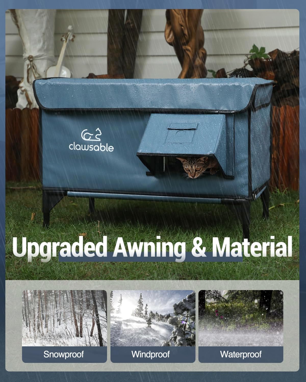 Heated Cat House for Outside Foam Board, Extremely Insulated Outdoor Cat House Escape Door, Weatherproof & Waterproof Awning, Elevated Feral Animal Shelter for Winter