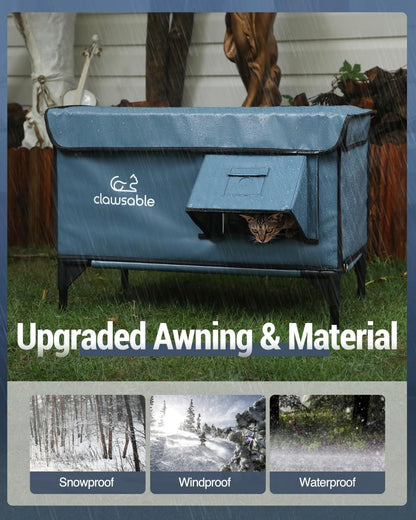 Heated Cat House for Outside Foam Board, Extremely Insulated Outdoor Cat House Escape Door, Weatherproof & Waterproof Awning, Elevated Feral Animal Shelter for Winter