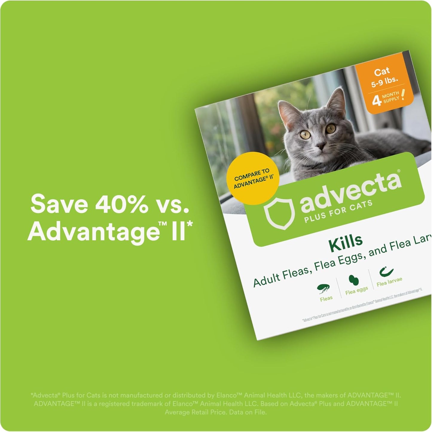 Advecta Plus Topical Flea Treatment for Cats and Kittens, Flea Prevention and Control, Small & Large, Fast-Acting Waterproof Drops, 4-Month Supply