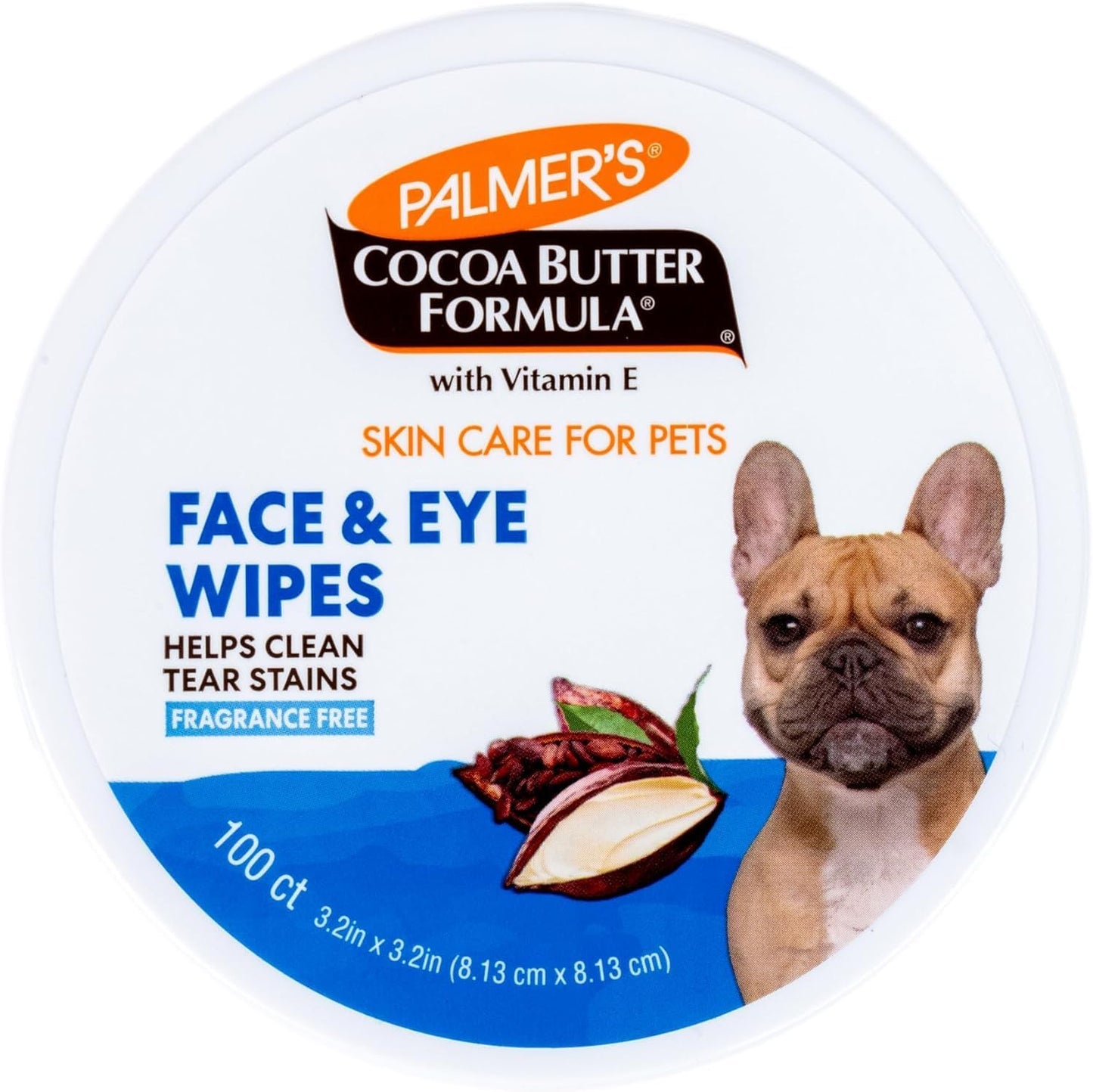 Palmer's for Pets Face and Eye Wipes with Cocoa Butter and Vitamin E, Dog Cleaning and Care, Specially Formulated for Dogs, 100ct - 6 Pack