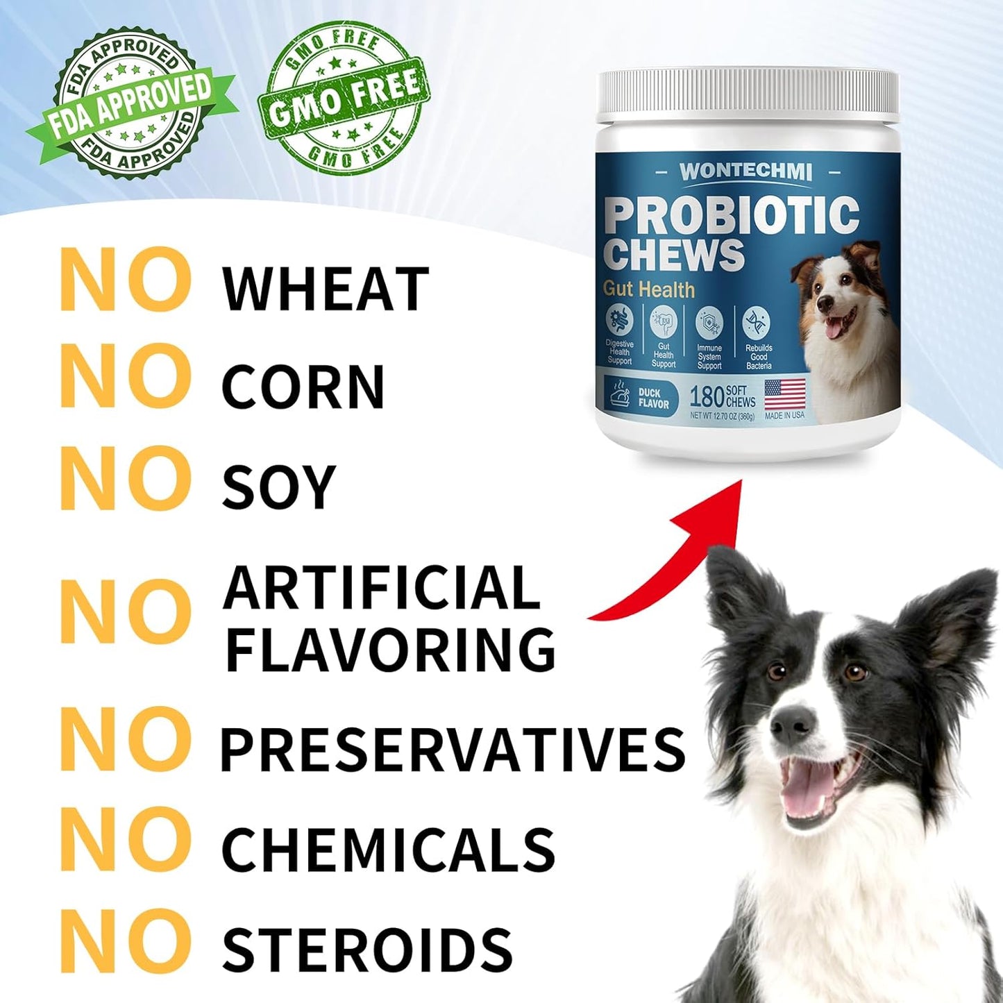 Probiotics for Dogs, Improve Itchy Skin Itchy Ears, Gut Health, Yeast Balance, Allergies, Immunity, Dog Probiotics and Digestive Enzymes with Prebiotics, Reduce Diarrhea (180 Chews, Duck)