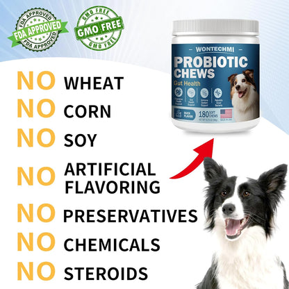 Probiotics for Dogs, Improve Itchy Skin Itchy Ears, Gut Health, Yeast Balance, Allergies, Immunity, Dog Probiotics and Digestive Enzymes with Prebiotics, Reduce Diarrhea (180 Chews, Duck)