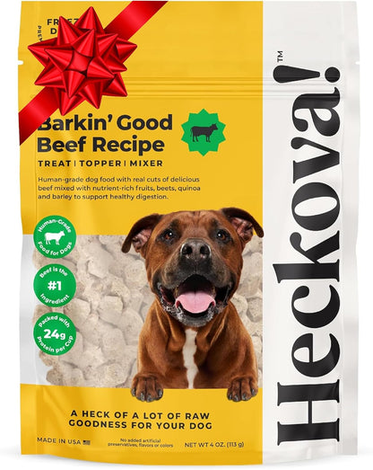 Barkin’ Good Beef - Freeze Dried Raw Dog Treats, Human Grade Beef Heart and Liver for Training, Meal Topper - High Protein (24g Per Cup) - Best Dog Stocking Stuffers, Made in The USA, 4oz Bag