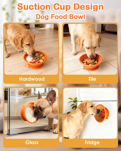 Dog Lick Bowl, Silicone Slow Feeder Dog Bowls with Non-Slip Suction Base and Steel-Reinforced Rim, Anxiety-Relief Feeding Solution for Medium & Large Breeds (Orange)