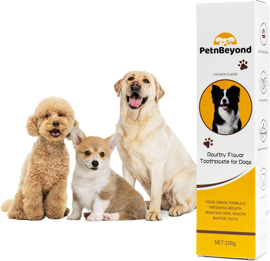 PetnBeyond Dog Toothpaste - Poultry Flavor Teeth Brushing Cleaner, Pet Breath Freshener, Oral Care, Professional Pet Toothpaste for Dogs and Cats. Controls Plaque, Tartar, Bad Breath, Reduces Plaque