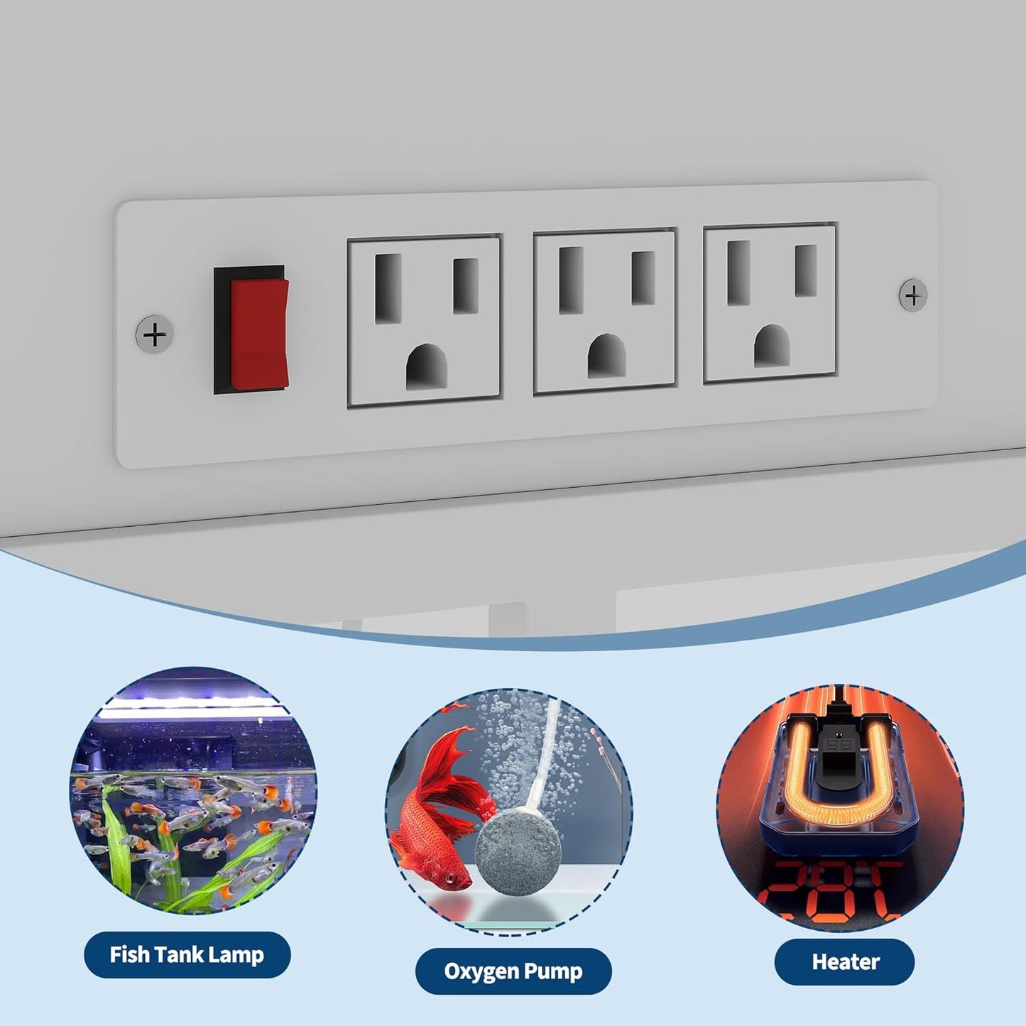 40-50 Gallon Fish Tank Stand with Outlets, 2 Aquarium Reptile Tank Stand with Storage Drawers, Height Adjustable Feet, 660LBS Capacity White