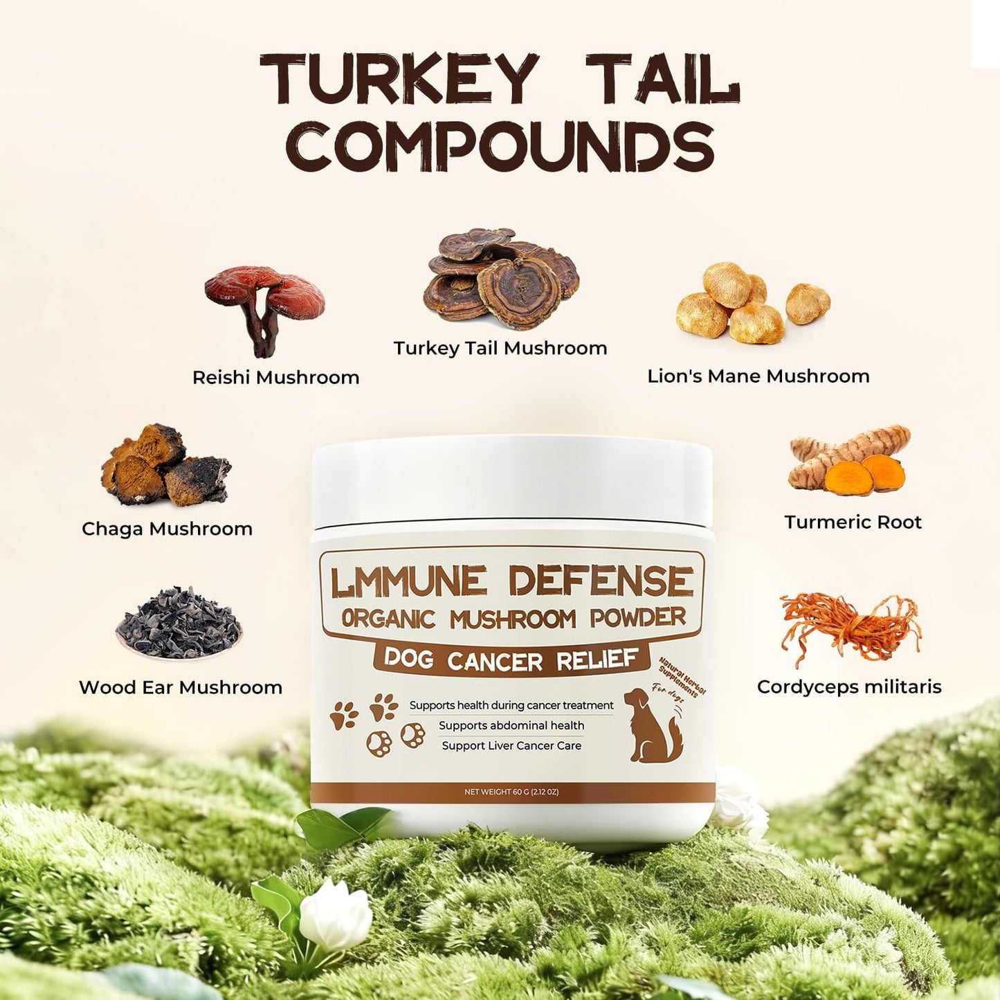 Dog Cancer Supplements, Dog Critical Guard, Defense Immune Support, Mushroom Supplement with Turkey Tail, Reishi, Lion’s Mane & Cordyceps, Immune Support Powder for Wellness & Vitality, Natural Herbal