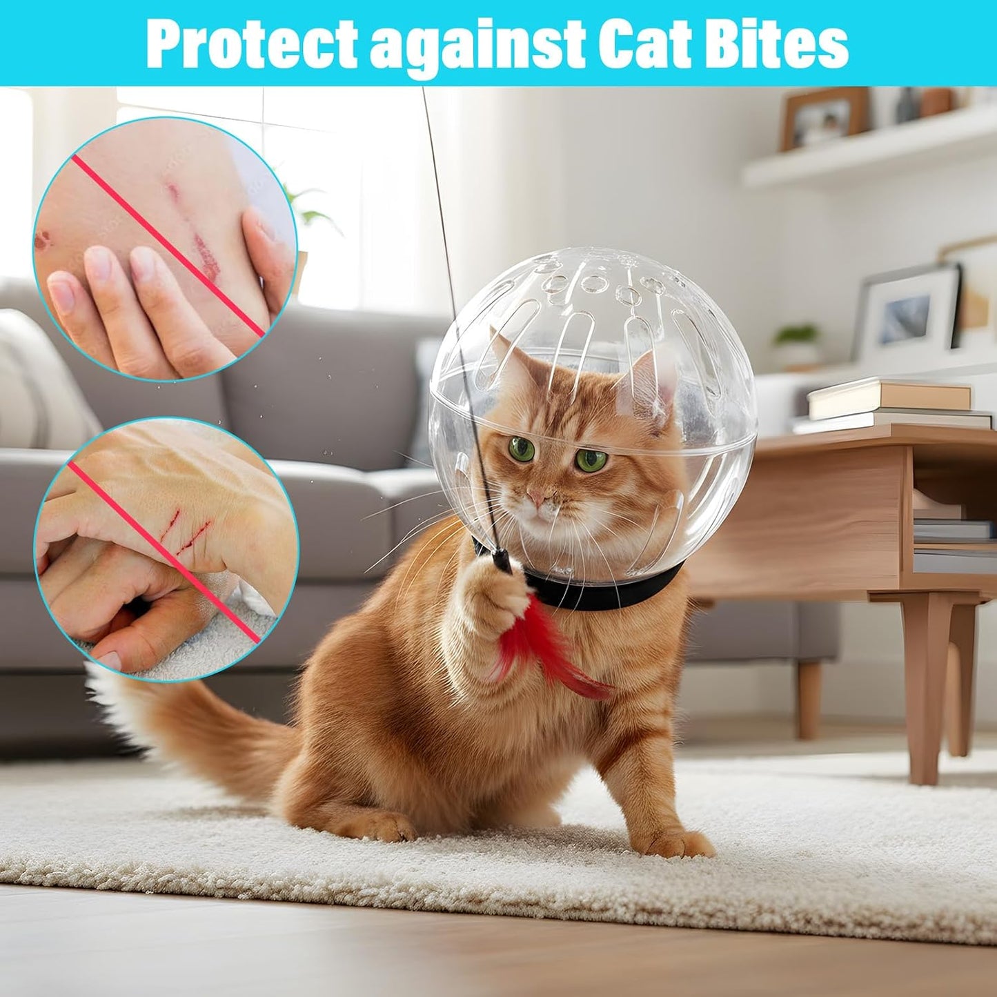 Cat Muzzle for Grooming Adjustable Hood with Paw Covers, Breathable Cats Helmet Anti Bite Muzzles Anti Scratch Boots Silicone Kitten Bubble Muzzle and Paw Protector for Pet Bathing Cat Claw Care