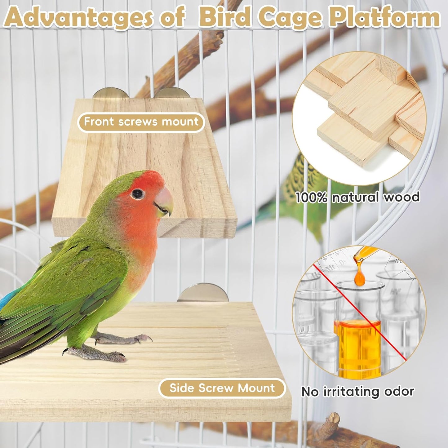 kathson 12 Pcs Wooden Bird Cage Platform Flat Birds Perch Stand Rectangle Parrot Perch with Washers for Bird Paw Grinding Cockatiel Cage Accessories for Parrot, Budgies, Conure, Lovebirds
