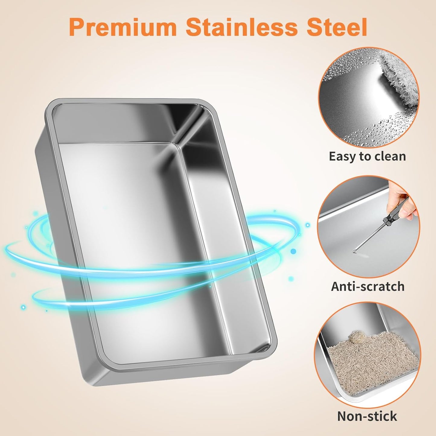 URPOWER XXXXL Stainless Steel Cat Litter Box with Lid 110° Flip-Top Extra Large Enclosed Litter Box Non-Sticky Metal Pan with High Sided & Scoop, Front & Top Entry, Anti-Leakage, Easy Cleaning