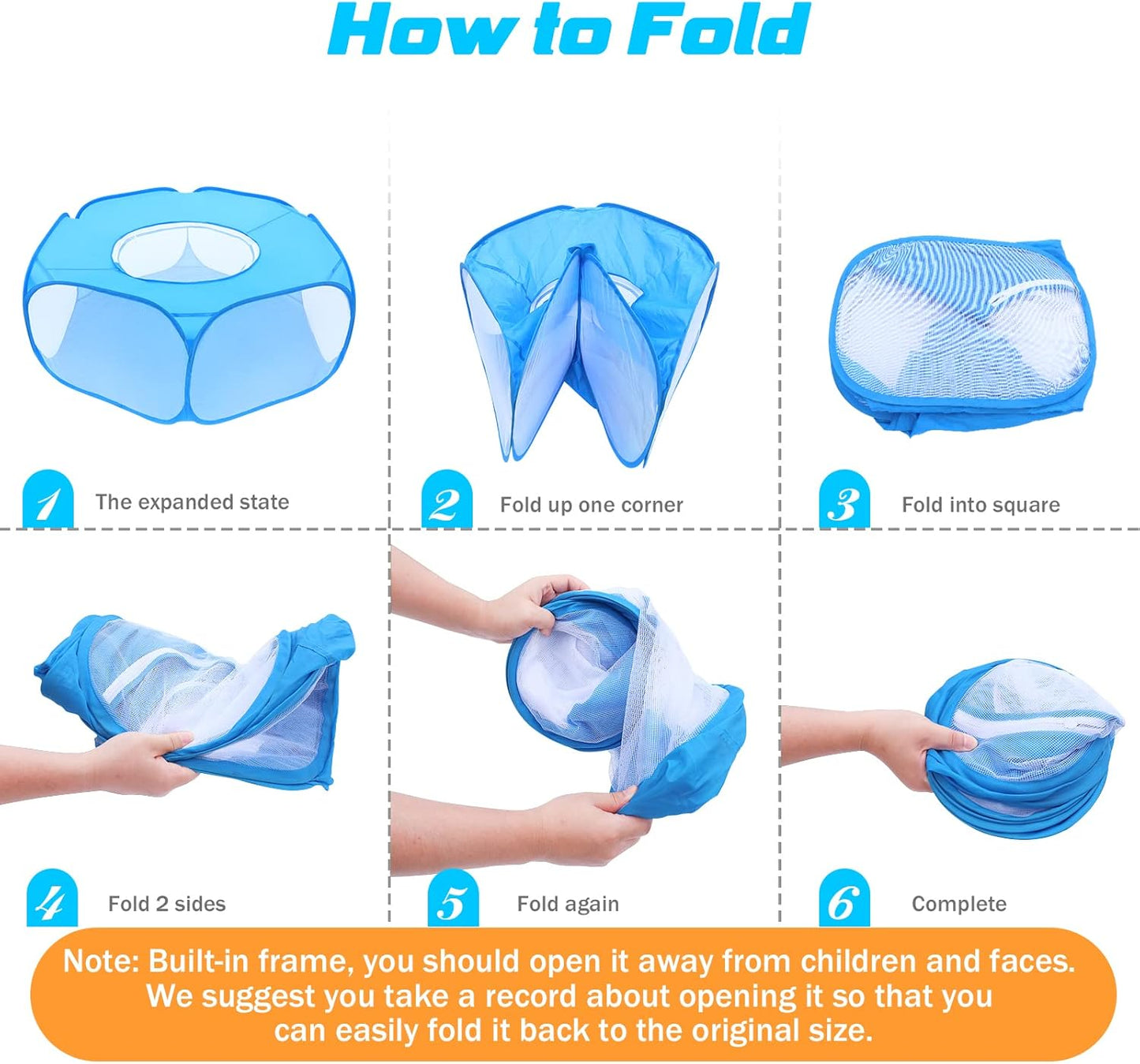 Small Animal Playpens with Top Cover, Foldable Breathable Small Pets Cage Tent Outdoor Indoor Portable Play Pen for Guinea Pig Hedgehog Hamster Cat Rabbit Bunny Puppy Ferret Rat Chicks (Blue)