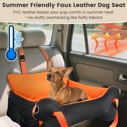 29.5"x19.7"x9.8" Dog Car Seat for Middle Dogs & Cats with Leash, Water-Resistant Faux Leather Booster Car Seat with Side Pocket for Summer Travel, Dog Bed for SUV, Truck with Bone Decor