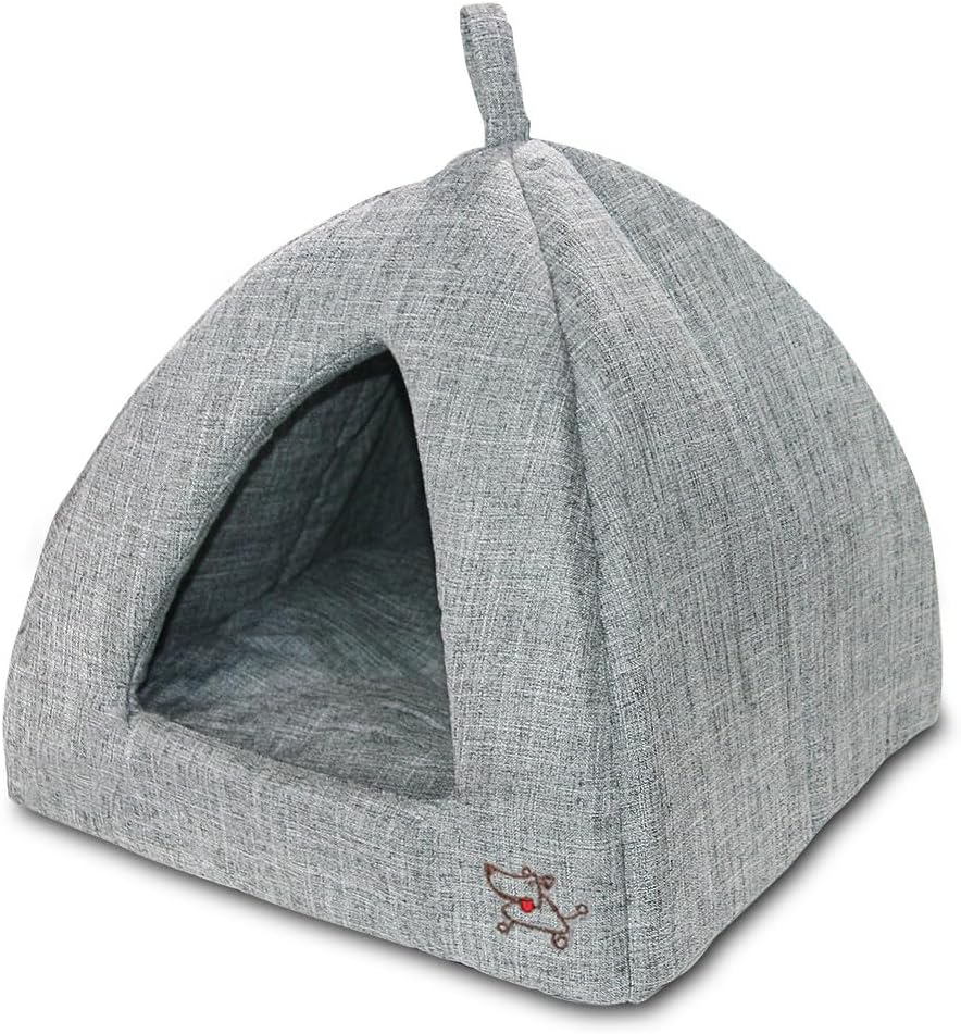 Best Pet Supplies Cat Bed for Indoor Cat, Domed Tent House with Removable Pillow, Covered Cat Cave for Small Dog, Puppies and All Breeds of Cats - Gray Linen, 16 x 16 x H:14"