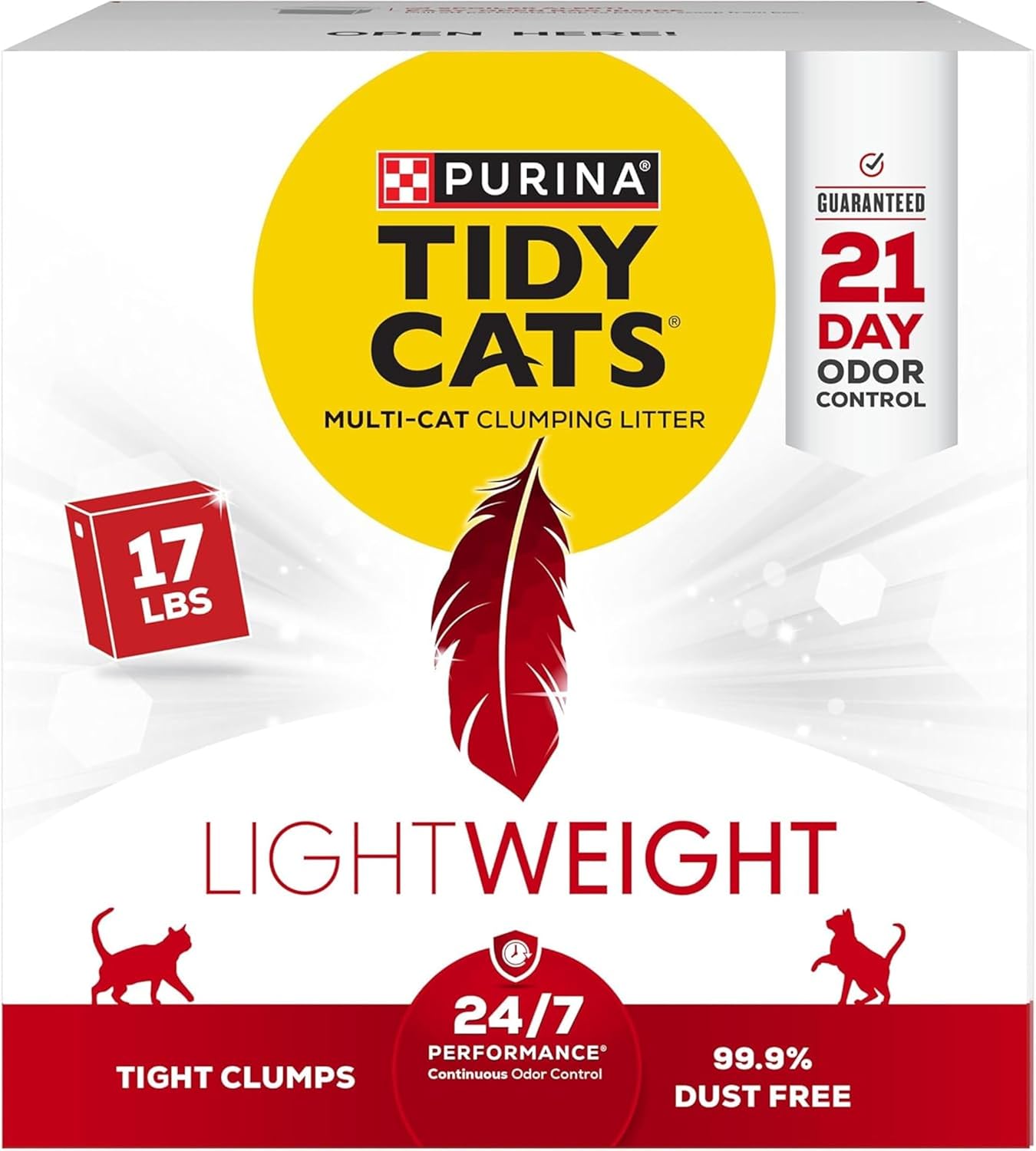 Purina Tidy Cats LightWeight 24/7 Performance Odor control, Multi-Cat, Clumping, 99.9 Percent Dust Free Cat Litter - 17 lb. Box