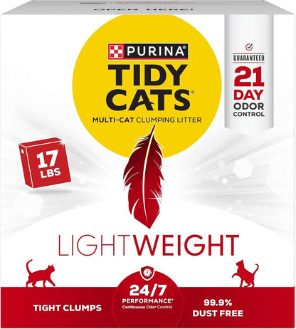 Purina Tidy Cats LightWeight 24/7 Performance Odor control, Multi-Cat, Clumping, 99.9 Percent Dust Free Cat Litter - 17 lb. Box