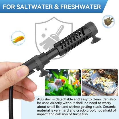 hygger Ceramic Submersible Aquarium Heater, New Explosion-Proof Fish Tank Water Heater with External Temp Controller Auto Thermostat Heater for Saltwater Freshwater (15W for 1~5 Gallon)