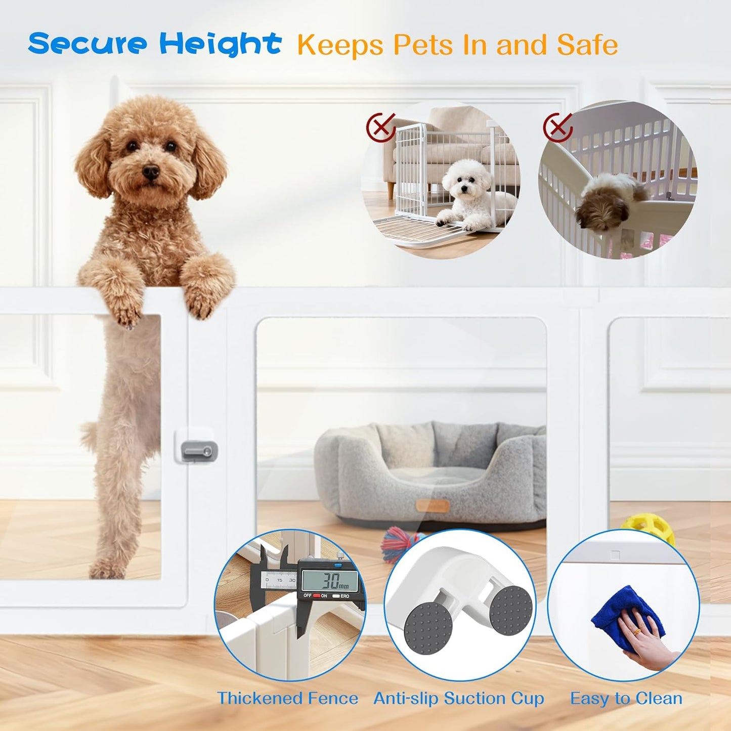 Dog Playpen with Door Clear Pet Playpen for Indoor Outdoor Easy to Install and Remove Puppy Playpen for Dogs, Cats, Bunnies, Pigs, 10 Panels