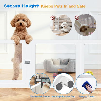 Dog Playpen with Door Clear Pet Playpen for Indoor Outdoor Easy to Install and Remove Puppy Playpen for Dogs, Cats, Bunnies, Pigs, 10 Panels