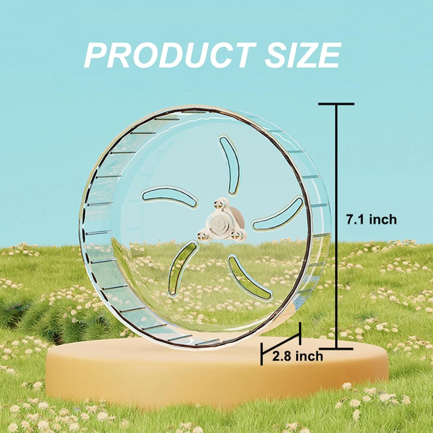 Hamster Wheel, Silent Running Exercise Wheel with Adjustable Stand for Hamster Guinea Pig Gerbil Hedgehog Small Animal Cage Accessories (Clear, 7.1inch)
