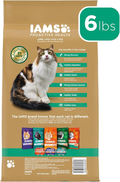 IAMS Proactive Health Long Hair Care Adult Dry Cat Food with Real Chicken & Salmon, 6 lb. Bag