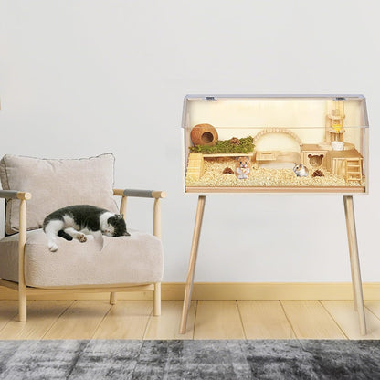 Chew-Proof Acrylic Window & Openable Top - Wooden Hamster Cage with Legs - Spacious Small Animal Habitat for Dwarf Syrian Hamsters, Gerbils, Rats, Guinea Pigs, Chinchillas - Size: 81.28×40.64×101.60cm