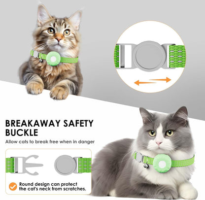 GPS Tracker for Cats, Compatible with Apple Find My App (Only iOS), No Monthly Fee, Waterproof (White Tracker, Green Cat Collar)