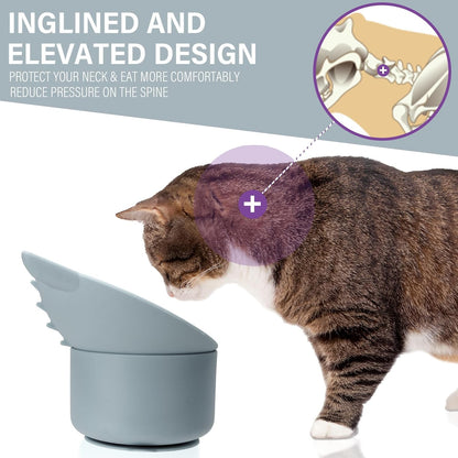 Silicone Cat Slow Feeder, Elevated Slow Feeder Bowl Tilt Design, Suitable for Dry and Wet Food, Adjustable Angle, Cat Food Puzzle with Suction Cup(Gray)