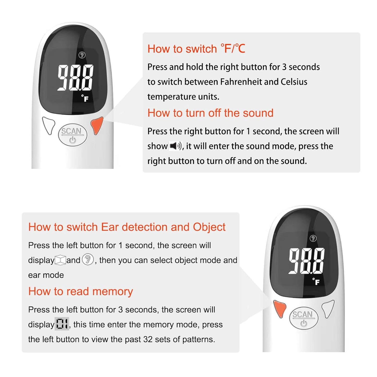 Cat & Dog Thermometer, pet Ear Thermometer, Specially Designed for Pets, Quickly and accurately detects Temperature in 1 Second (White)