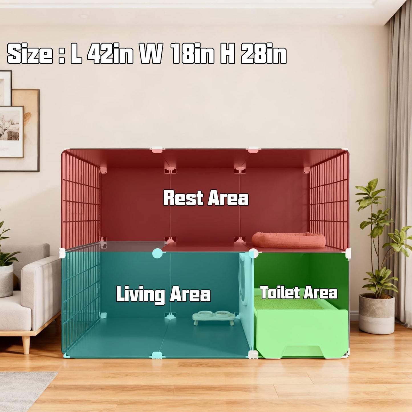 Cat Cage Cat Enclosure with Litter Box & Clear Sliding Door, Expandable Cat Playpen, Detachable Metal, Cat Cage Indoor and Outdoor, Ferret Cage