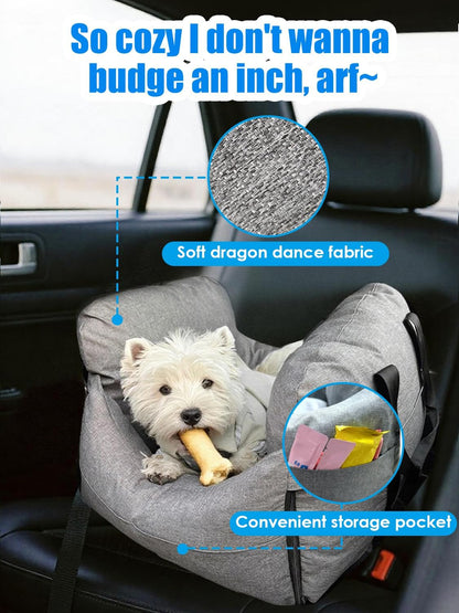 Small Dog Car Seat - Portable Booster carseat with Harness,Detachable Washable Dog Booster Seat Under 19lbs Fits Front & Rear Seats, Soft Pet Car Bed with Storage Pockets and Safety Belt for Travel.