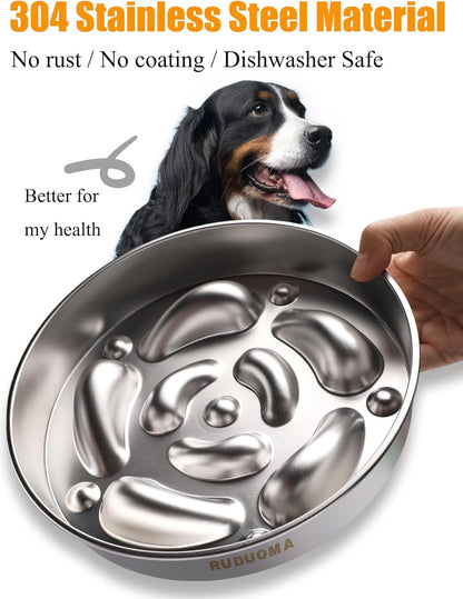 Stainless Steel Dog Bowls for Brachycephalic Breeds,Gentle Slow Feeding Design,Moderately Slow Down Eating Pace,Non-Slip,2.5 Cups Capacity Metal Bowl for Medium Dogs