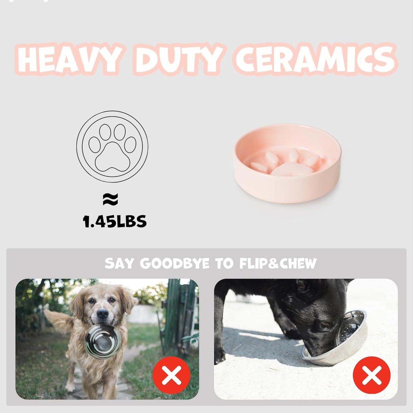 Ceramic Slow Feeder Dog Bowl for Medium Size, Cute Paw Slow Feeding Food Bowl for Medium Breeds, Ceramics Dog Dishes, Non Slip, Pet Brithday Gifts, Pink