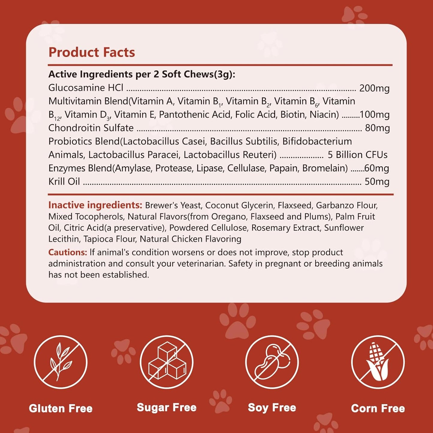 Dog Multivitamin Chewable, with Glucosamine Chondroitin, Digestive Enzymes & Probiotics, for Digestion Support, Immune, Skin, Coat, Joints & Bones Healthy, 120 Chews