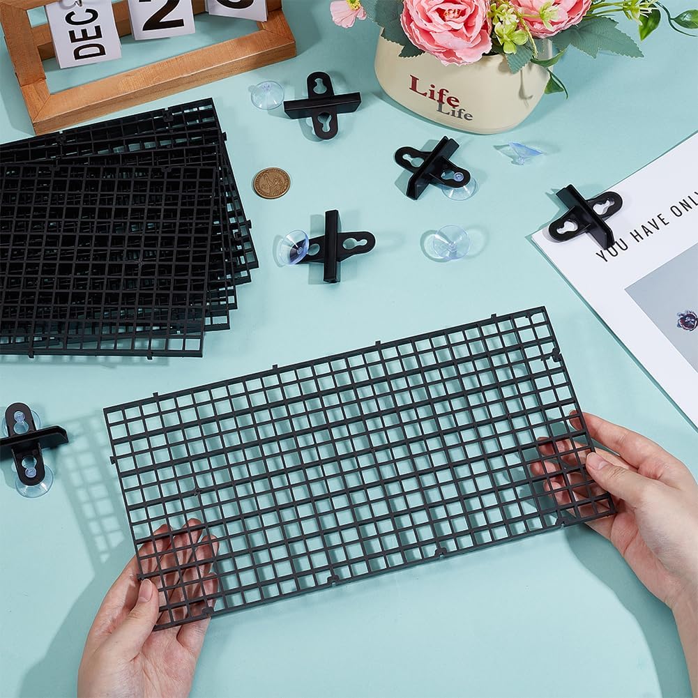 BENECREAT 12 Pcs Plastic Fish Tank Divider with 24 Suction Cups, 11.7x5.9 Inch Aquarium Isolation Grid Board for Separating Different Fish, Black