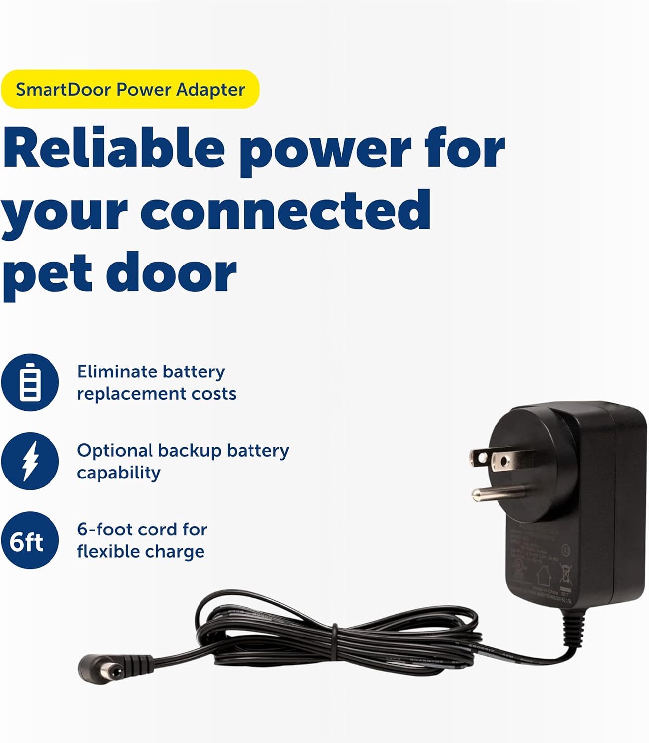 PetSafe SmartDoor Connected Pet Power Adaptor - Reliable Direct Power for Increased Safety & Continuous Functionality - Lightweight & Durable Battery Alternative for Multi-Pet Households